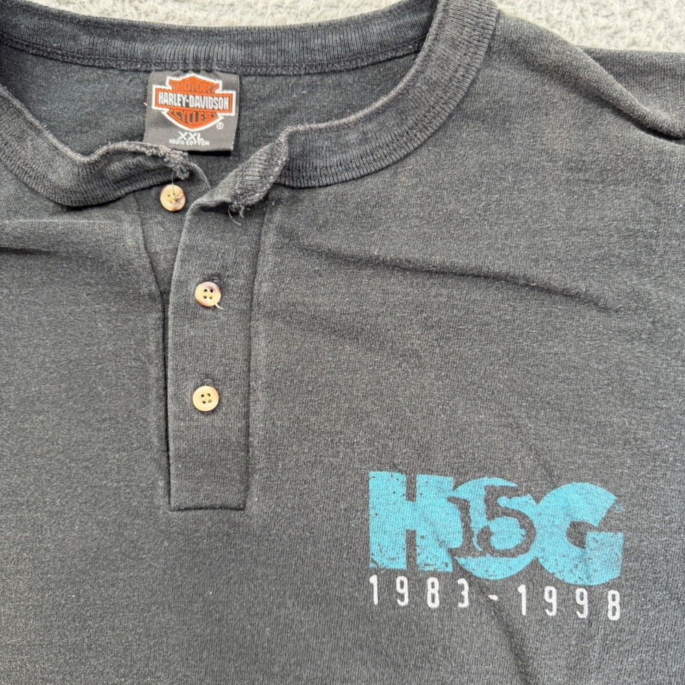 Harley Davidson HOG 15th Anniversary Henley Shirt Mens XXL Black 1983-1998 Biker
